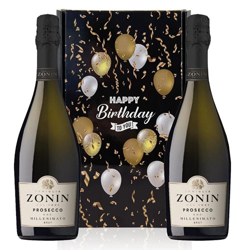 Zonin Prosecco Brut Millesimato DOC Happy Birthday Wine Duo Gift Box